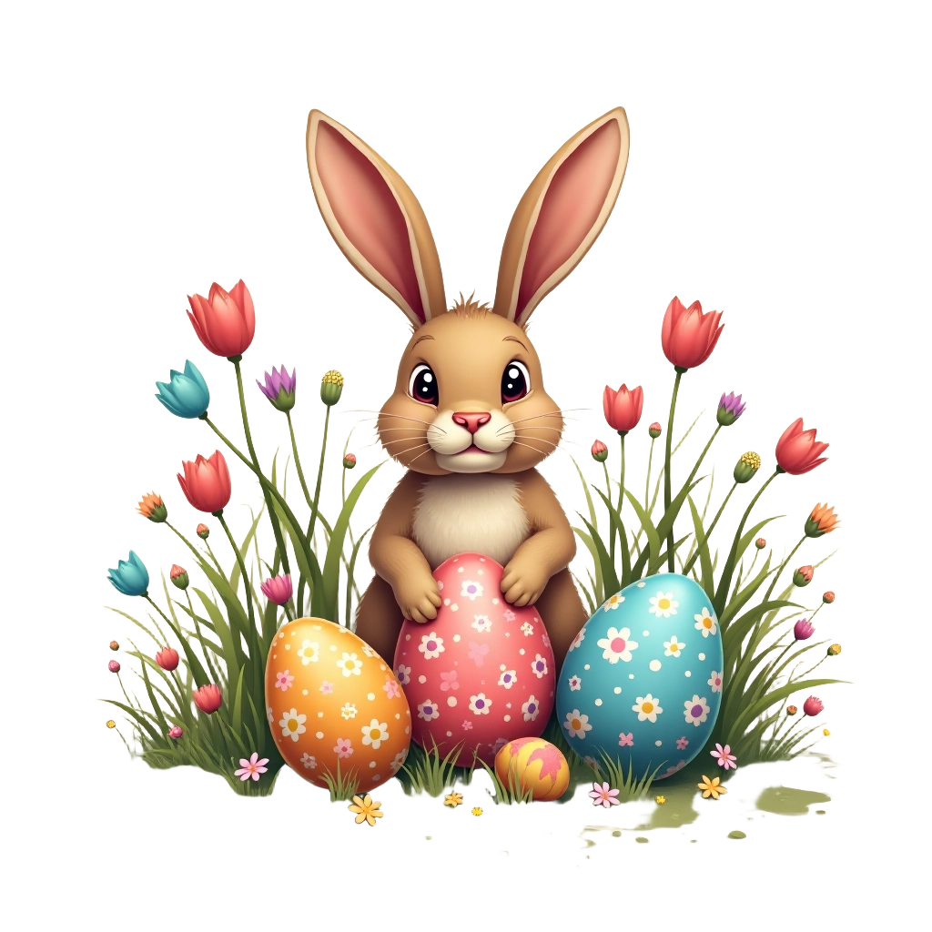 Easter Bunny with Decorated Eggs